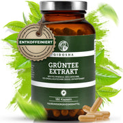Grüntee-Extrakt (entkoffeiniert) von Qidosha: Premium, vegan, 180 Kapseln, 98% Polyphenole, 50% EGCG, ohne Füllstoffe, in nachhaltigem Glas, laborgeprüft, hergestellt in Deutschland.