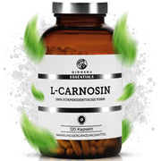 Braunglasdose mit silbernem Deckel, enthält 120 vegane L-Carnosin-Kapseln. Premium, laborgeprüfte Qualität, ohne Füllstoffe, true clean label, hergestellt in Deutschland.