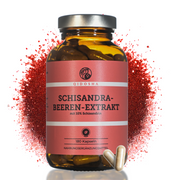QIDOSHA Schisandra Extrakt mit 10% Schisandrin, 180 vegane Kapseln in Premium-Qualität, laborgeprüfte Reinheit, ohne Füll- oder Zusatzstoffe, in lichtgeschütztem Braunglas.